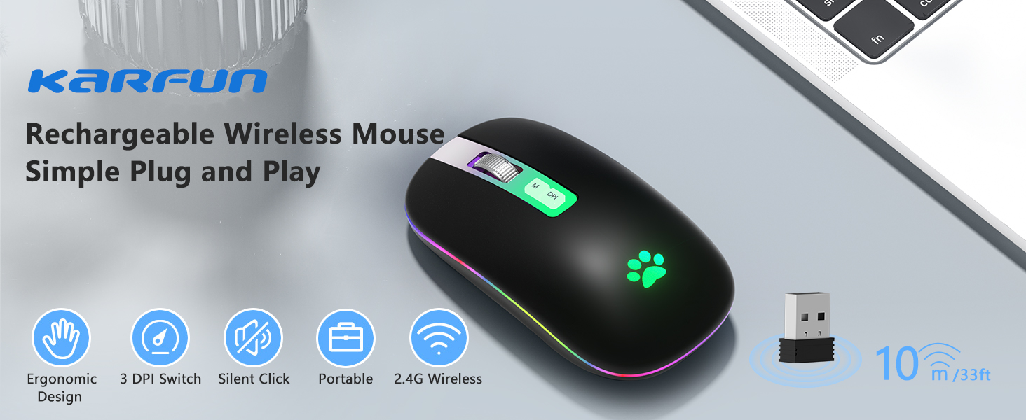 wireless mouse for laptop 2.4GHz Rechargeable Silent Mouse computer mouse