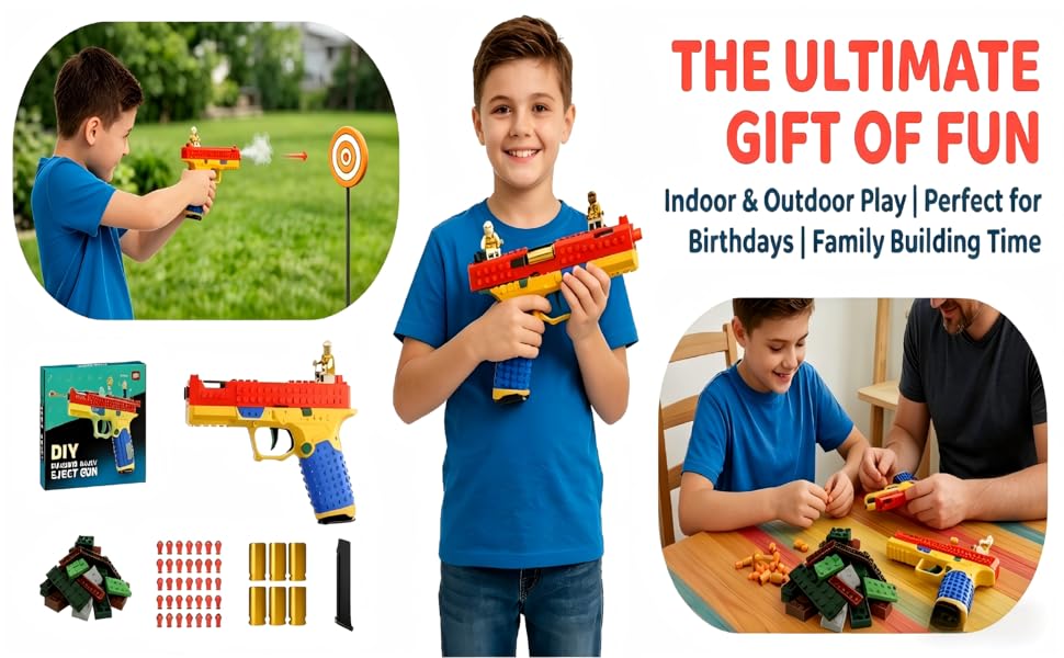 Building block toy gun, family interactive toy, kids building playset