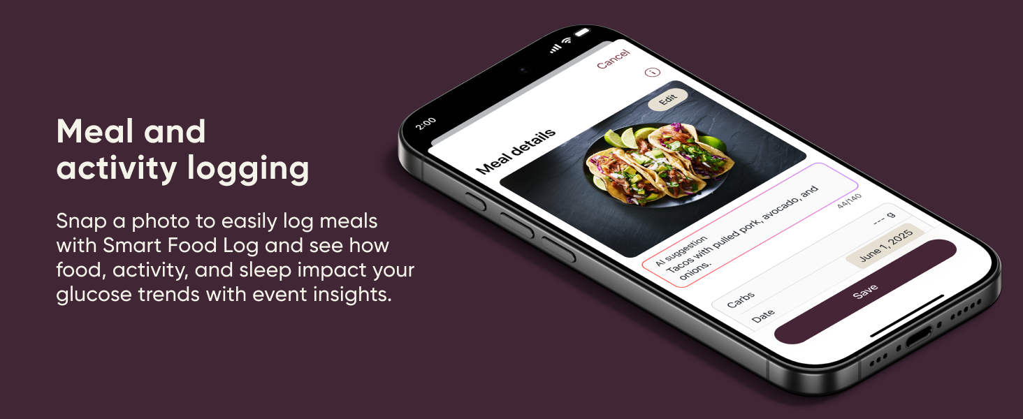 Meal and activity logging. Phone laying on flat surface with the app showing the food logging.