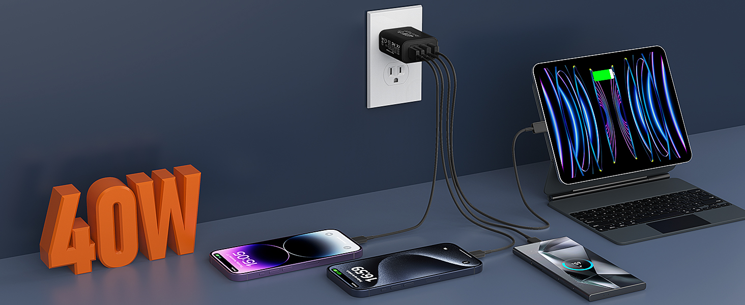 USB C Wall Charger Block, 2Pack 4-Port Type C Charger Fast Charging Block