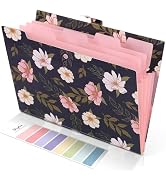 SKYDUE Accordion File Organizer, Floral Expanding File Folders with 5 Pockets, Cute Document Orga...