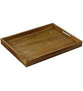 17 inch Acacia Wood Serving Tray with Handles, Decorative Display Tray for Coffee Table, Breakfas...