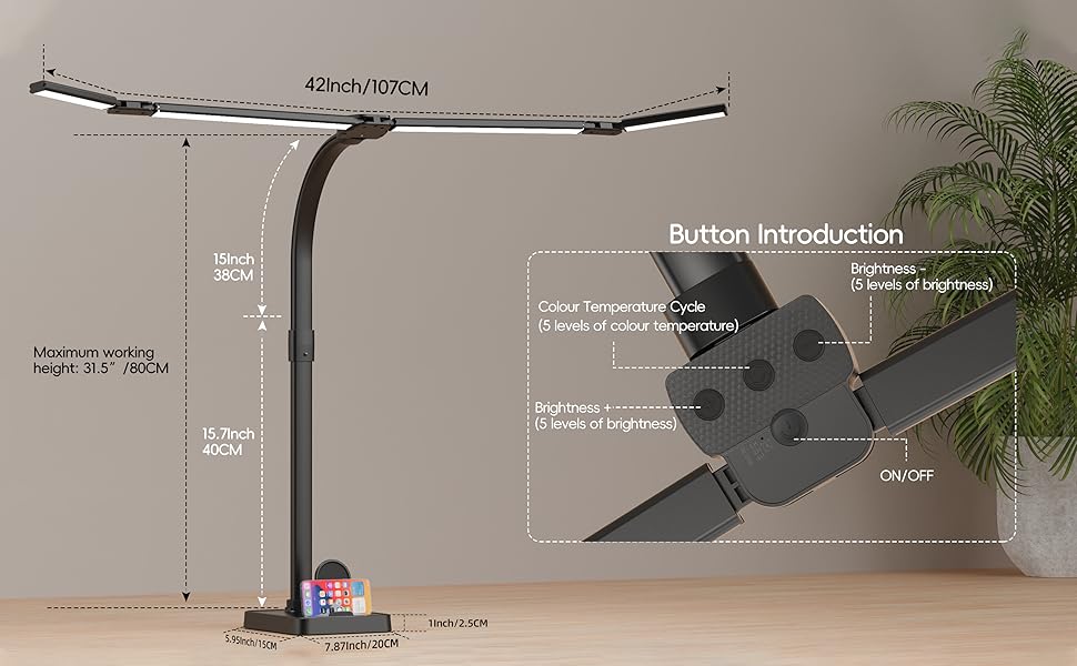 42-inch Wide Dual-Arm LED Desk Lamp