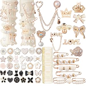 Rozecollin Shoe Charms for Sneakers, Gold Brooches and Pins for Women, and Sock Charms