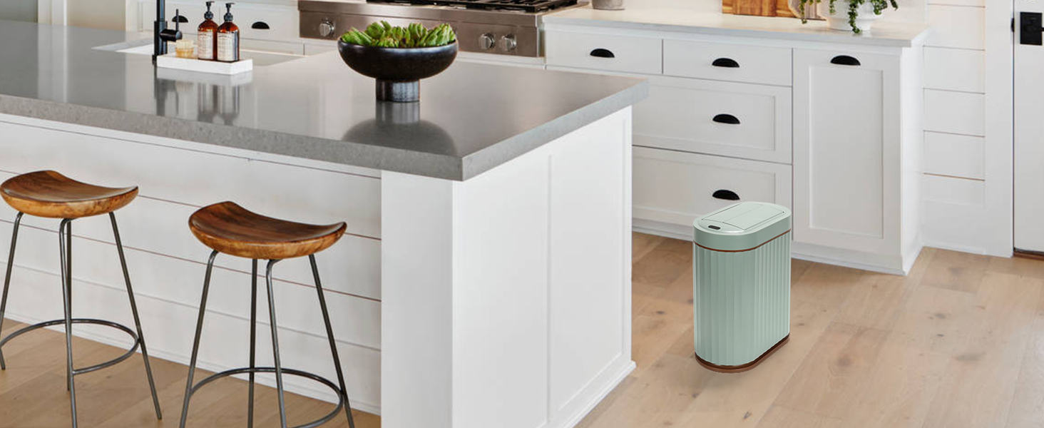 Green motion sensor smart trash can butterfly lid 11 kitchen