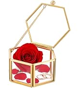 MAOPINER Vintage Gold Glass Jewelry Box, 3.1 x 2.5 x 1.7 Inch Glass Ring Box, Small Hexagon Jewel...