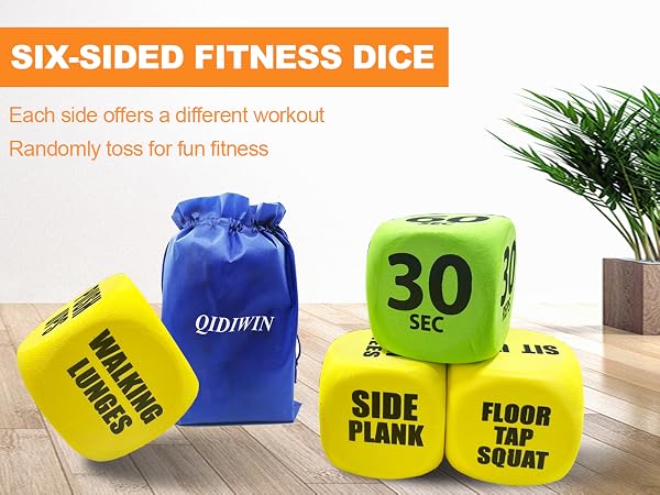 Qidiwin Exercise Foam Dices with Storage Bag-Workout Dice Six-Sided Fitness Dice