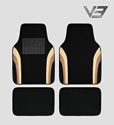 CAR PASS Beige Leather Car Floor Mats, Sporty Waterproof Car Carpet,Universal Automotive Floor Ma...