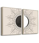 SERIMINO Black and White Wall Art Framed, Boho Canvas Wall Art for Living Room, Set of 2 Sun and ...