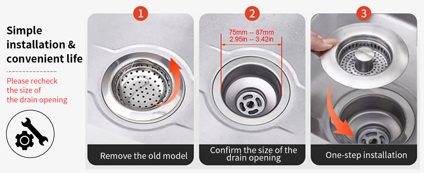 3 in 1 Kitchen Sink Drain Strainer Stopper Stainless Steel Drainage Odor Filter Sink Plug