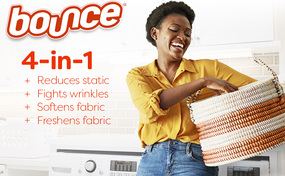 Bounce 4-in-1 Reduces static, Fights wrinkles, Softens fabric, Freshens fabric