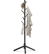 Unisakey Durable Wooden Coat Rack Stand(New Black), Freestanding Coat Rack with Stable Triangular...