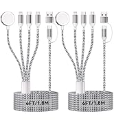 2Pack 6FT/1.8M iWatch Charger, 4 in 2 USB A/C to iOS Port/Type C/Micro USB/iWatch Charger Nylon-B...