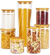 Vtopmart Glass Food Storage Jars, 7 Pack Food Containers with Airtight Bamboo Wooden Lids for Pas...