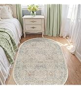 Washable Oval 3x5 Bedside Rugs for Bedroom, Large Kitchen, Indoor Entryway Rug - Ultra Soft Vinta...