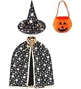 Jackcell Wizard Cape Witch Cloak with Hat and Pumpkin Bag, Halloween Costume Props for Kids Cospl...