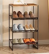 Garden 4 you 4 Tiers Narrow Shoe Rack,Small Space Freestanding Shoe Storage Organizer with Brown ...