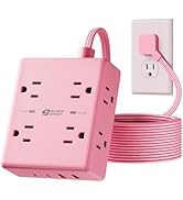 Pink Extension Cord 10Ft, Flat Plug Surge Protector Power Strip, 8 Outlets & 4 USB Ports (2 USB C...