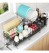 Pantasia 2 Tier Large Dish Drying Rack - Extendable Dish Rack for Kitchen Counter, Multifunctiona...