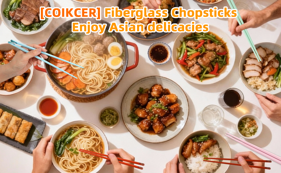 COIKCER Fiberglass Chopsticks for Asian Food, Savor Delicious Meals