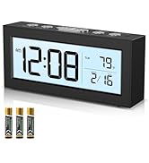 Ankilo Alarm Clock Battery Operated, LCD Display Digital Clock with Snooze, 12/24H, Auto Dimming ...