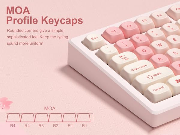 Pink Cute PBT Keycaps, MOA Profile Key caps 65 75 100 Percent, Dye-Sublimation, Custom 133 Keys Set