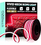GZBtech Flexible LED Neon Rope Lights 16.4FT,AC 110-120V Waterproof Neon Strip Light, 120LEDs/M C...