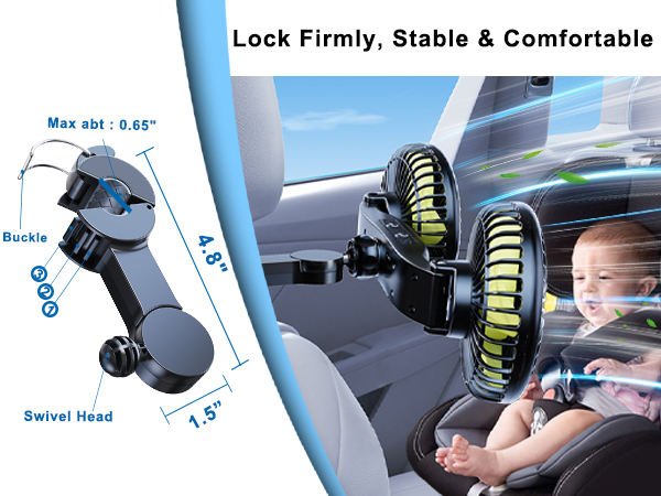 Nauttxon Stable and Comfortable Car Fan Battery Operated for Backseat Kids,Lock Firmly