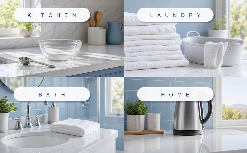 Kitchen, laundry, bath, and home project categories for citric acid.