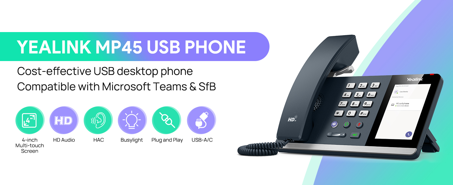 Yealink MP45 USB Phone teams phone office phone bussiness phones for office pc
