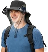 Solar Fan Hat Wide Brim Hat with Fan Breathable Neck Flap 3-Speed Ultralight Sun Hat USB Solar Ch...