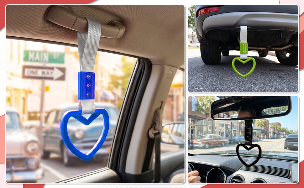 JRYEM 2PCS Heart Shaped Car Handle Straps
