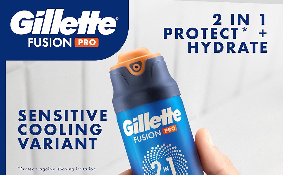 Gillette Fusion Pro sensitive cooling variant shave gel provides 2in1 hydration and protection