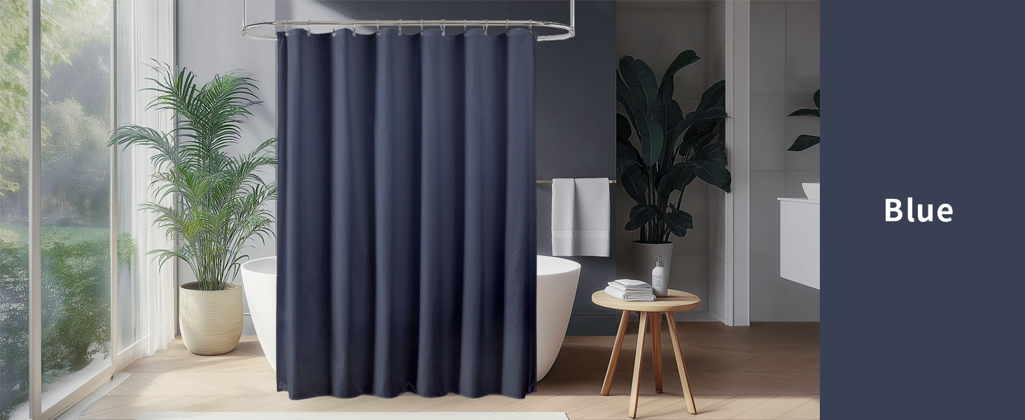 Blue fabric shower curtain liner