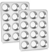 P&amp;P CHEF Muffin Pan Cupcake Baking Pan Set of 2, 12 Cups Muffin Tin Tray, Stainless Steel Muffin ...