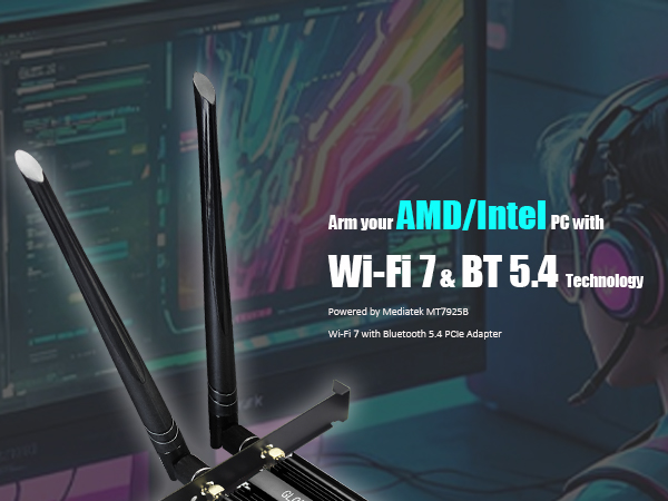 GLOTRENDS BE6500 WiFi 7 PCIe Card for AMD/Intel Desktop PC