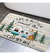 JAWO RV Bathroom Rugs, Happy Camping Bathroom Rugs for Inside Happy Camperss Door Mat Rustic Wood...
