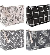 SUMAJU 4 Pcs Canvas Cosmetic Bag, Multi-function Travel Makeup Bag Cosmetic Pouch with Zipper Tra...