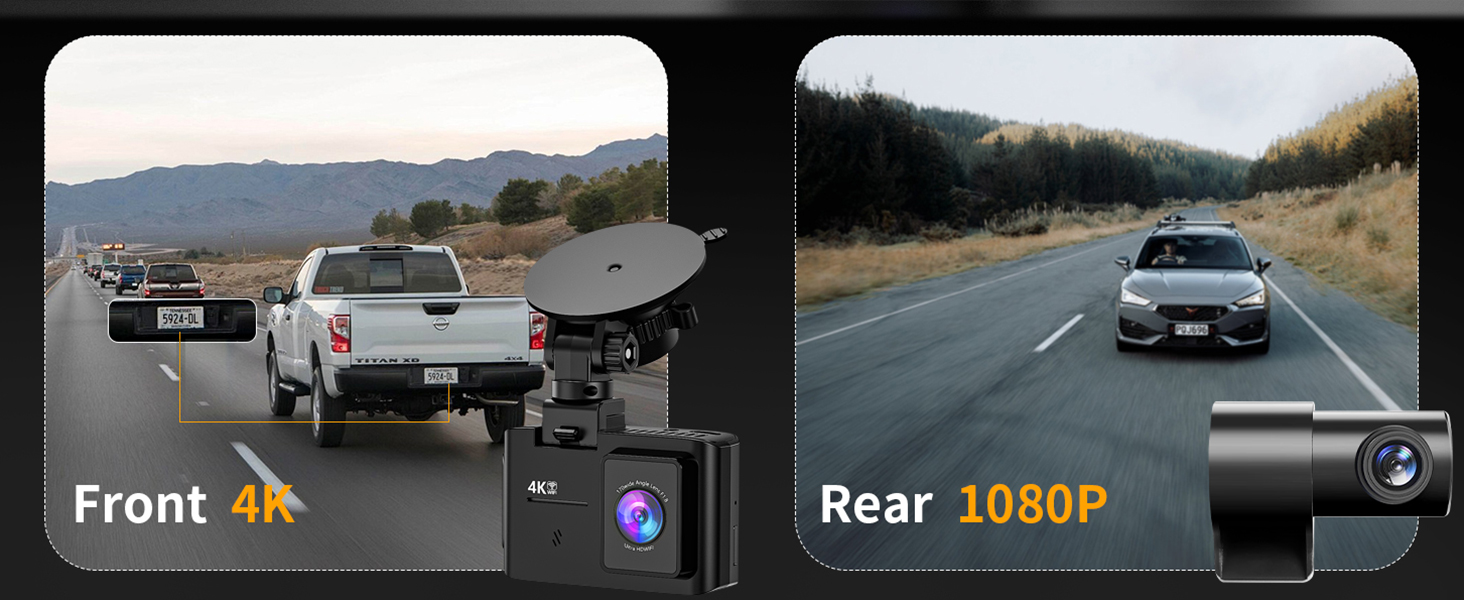 dashcams for cars, 4K dash cam, camera a recorder vehicle blackbox, dashcam front and rear camera