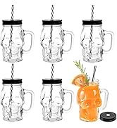 TOPZEA 6 Pack Glass Mason Drinking Jars with Handle, 16 Oz Skull Beer Mugs Wide Mouth Tumbler Cup...