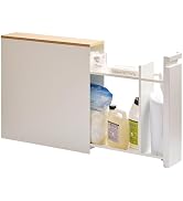 YAMAZAKI Home Pull-Out Bathroom Storage Cabinet – Slim Bathroom Storage Cabinet with Wood Top, St...