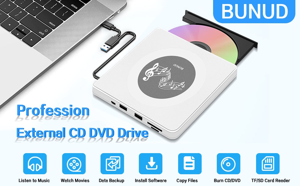 external cd dvd drive burner cd/dvd player reader writer mac usb 3.0 portable type c disk drive