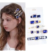 B.PHNE 5 PCS Royal Blue Hair Clips for Women, Crystal Pearl Barrettes Set