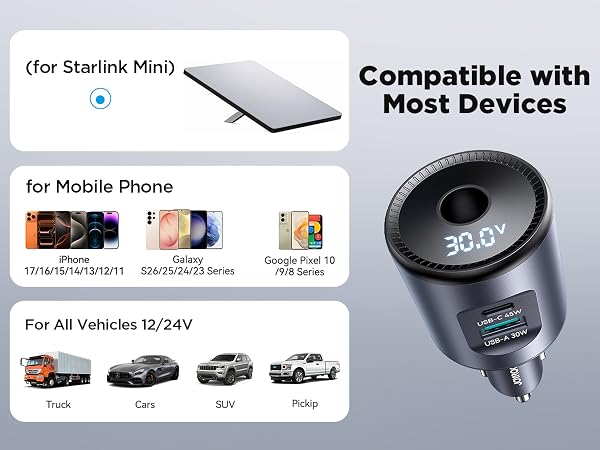 JOYROOM 3 in 1 starlink mini car charger 30v