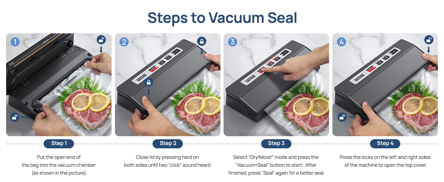 Vacuum sealing steps diagram of vacuum food sealer machine