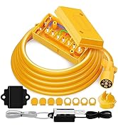 MICTUNING Heavy Duty 7 Way Plug Inline Trailer Cord with 7 Gang Junction Box, 12V Breakaway Switc...