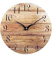 Plumeet Wall Clock, 12'' Frameless Wooden Wall Clocks with Silent Quartz Movement, Rustic Country...