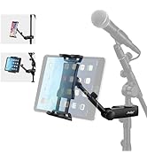 Moukey Tablet Holder for Mic Stand, Adjustable Microphone Music Stand Phone Mount, Compatible wit...