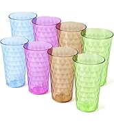 Freshmage Plastic Drinking Glasses, Set of 8 (20 oz) - Jewel Tone Colored Tumblers, Shatter-Proof...