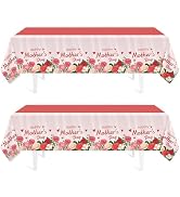 Childom 2 Pack Mothers Day Tablecloth,Mother's Day Party Decorations,54" x 108" Plastic Disposabl...